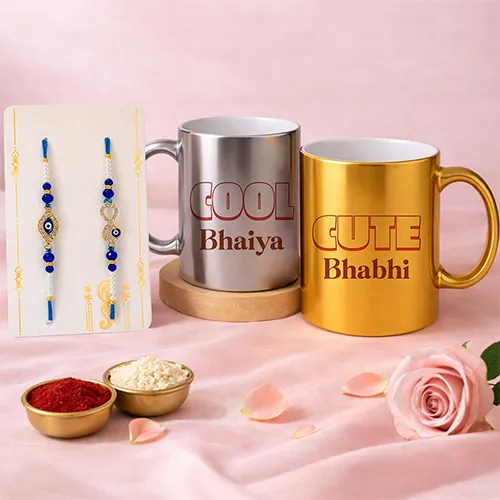 Unique Couple Rakhi Gift Set | Bhaiya Bhabhi Mug Combo-Giftii